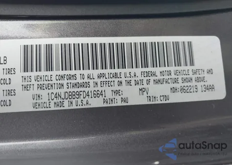 2015 Jeep Compass Sport z USA, uszkodzony, nr VIN 1C4NJDBB9FD416641